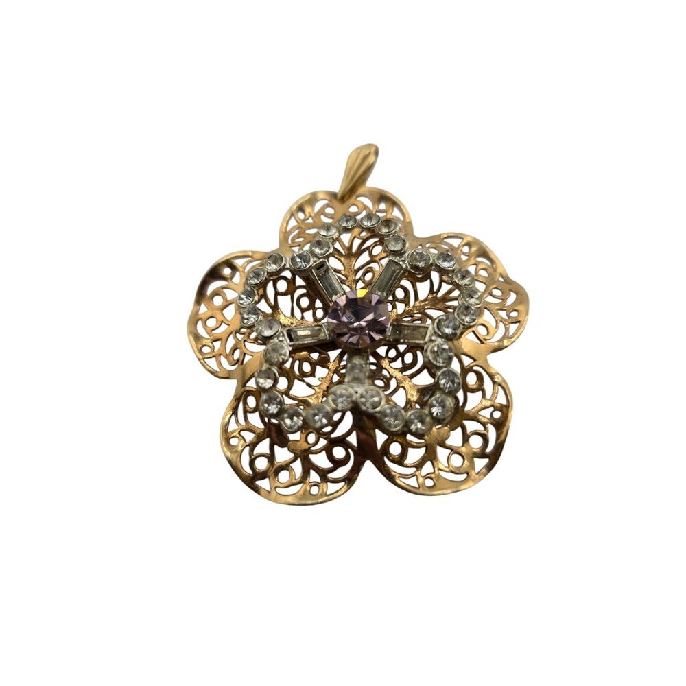 Vintage Rhinestone Flower Pendant (A8092)